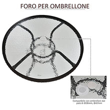 Outsunny Tavolo da Giardino in Rattan, Tavolino Rotondo da Esterno in Vetro Temperato con Foro per Ombrellone, Marrone, Φ80x71cm