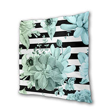 Set di 2 federe decorative per cuscini, motivo: piante grasse in giardino, blu e verde, sfumate con strisce nere.