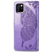 Herbests compatibile per iPhone 11 Flip Case Custodia Portafoglio PU Pelle Cover Goffratura Farfalla Puro Color Custodia a Libro Bookstyle Retro Case con Supporto,Viola Chiaro