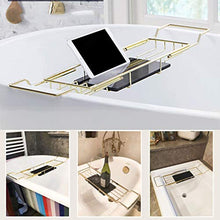 ZHSHOP Vassoio da Bagno Porta Vasca in Metallo, Retrattile Impermeabile con Porta Bicchiere da Vino E Supporto per iPad/Porta Libri Portaoggetti da Bagno, Adatto per La Maggior Parte delle Vasche