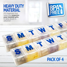 Organizer per pillole settimanale - Confezione da 4 planner per pillole extra large da 7 giorni e organizer per pillole giornaliero e promemoria per i farmaci, dal lunedì alla domenica, senza BPA