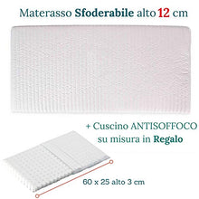 EVERGREENWEB - Materasso per Bambini 70x140 alto 12cm Lettino o Culla + Cuscino ANTISOFFOCO GRATIS con Fodera Bianca in Cotone 100% Naturale Rivestimento Tessuto Sfoderabile Anallergico Lavabile SYMBA