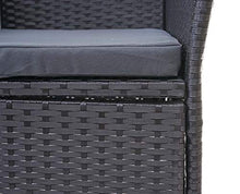 Mendler Divano Sofa per l'esterno Doppia Seduta portavivande HWC-E24 polyrattan Nero Cuscini Grigio
