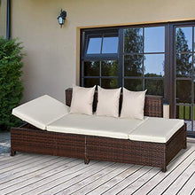 Outsunny Divano da Esterno Convertibile in Rattan Marrone, Salotto Mobile da Giardino con Cuscini Imbottiti, 220x68x62cm