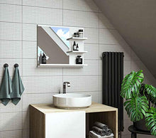 DOMTECH - Specchio da pare per bagno con mensole, colore bianco, 60 cm, specchio a destra
