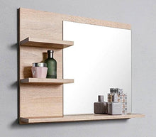 DOMTECH specchio da bagno con ripiani e illuminazione a LED, in rovere, da parete, misura L