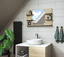 DOMTECH - Specchio da bagno con mensole, in rovere