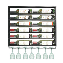 FFYN Portabottiglie e portabottiglie da Vino in Ferro in Metallo a Parete e portabicchieri, Decorazione da Parete per Ripiani a 2 Livelli - Nero - 75x10x85cm