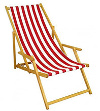 Sedia a Sdraio in Faggio a Righe Bianco-Rosse con braccioli e Cuscino Scuro 10-314NKD
