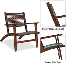 YRRA 3 Pz Patio Conversazione Set Set Solido Eucalipto Telaio in Legno All'aperto Mobili in Vimini Set di Bistro Set con tavolino Mobili in Rattan Set per Cortile (Marrone)