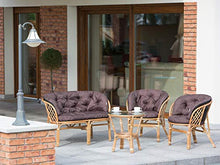 Set di 2 cuscini per panca in rattan, cuscini per panca e panca, colore marrone