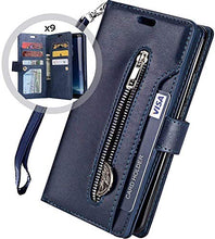 URFEDA Compatibile con Galaxy S6 Edge Custodia Libro per Telefono Portafoglio Custodia in Pelle PU con Nove Slot per Schede Cerniera Cover Libretto Protettiva Antiurto Case a con Magnetica,Blu