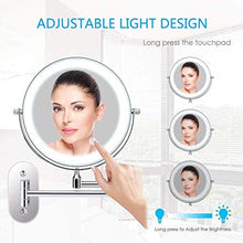 WZDD Specchio Trucco Ingranditore da Parete, Specchio per Trucco Makeup con Ingrandimento 10 X E Luce LED, Doppio Lato Specchio Cosmetico - Diametro 8 Pollici (20 Cm)