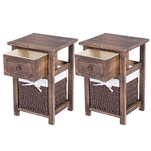 Moolo Comodino 2pcs / Set Comodino in Legno Naturale con Cassetti E Cestino (Marrone)