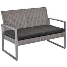 Set Salotto da Giardino Divano 2 Poltrone e Tavolino in Metallo e Rattan Grigio