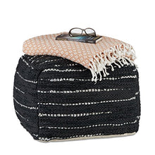 Relaxdays 10021217 Pouf Poggiapiedi Imbottito, Pelle, Nero, 54 x 57 x 38 cm