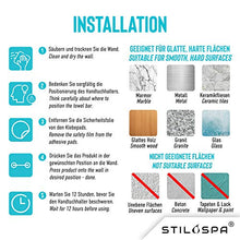 STILOSPA Portasciugamani in bambù, autoadesivo, senza perforazione, per bagno e cucina, lunghezza variabile fino a 75cm, in acciaio inox | portasciugamani da bagno, con 5 pratici ganci