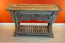 Jambi - Cassettiera in legno di teak massiccio, 120 cm, con intaglio