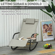 Outsunny Poltrona a Dondolo da Giardino, Lettino Sdraio con Poggiatesta e Tasca Laterale, 150x62x88cm Nero e Grigio