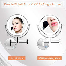 MRJ Specchio Ingranditore da Trucco, Specchio da Bagno, Specchio Cosmetico Illuminato Ingradimento 10X con Luce LED, Cromato in Metallo