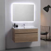 Kiamami Valentina MOBILE BAGNO SOSPESO MODERNO 90CM QUERCIA NATURALE CON SPECCHIO | SOLE