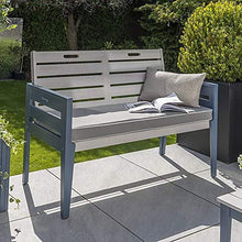 Panca da giardino grigia a due posti, sedile esterno in legno, mobili da patio