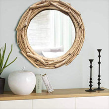 KANJJ-YU Specchio da bagno 400 x 400 mm per bagno, cornice in legno grande per specchio da trucco