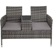 TecTake 403223 Divano da Giardino, Divanetto Tavolino da Giardino, Polyrattan, Cuscini, Grigio - Arredi Casa