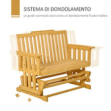 Outsunny Panchina a Dondolo da Giardino e Terrazza per 2 Persone con Braccioli, 124x76x95cm Legno Naturale
