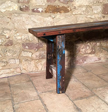 Panchina massiccia indonesiana in legno di teak, panca da giardino multicolore