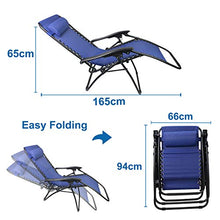 Todeco Sdraio per Giardino, Sedia Pieghevole A gravità Zero, 165 x 112 x 65 cm, Blu, con Cuscino, Textilene, Carico Massimo: 100 kg, Materiale: Acciaio