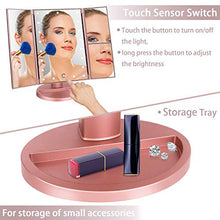 deweisn Specchio Trucco con 21 LEDs, Specchio di Vanity Trifold Ruota di 180° Ingrandimento 1x / 2X / 3X Specchio per Il con Touchscreen per Il Trucco e la Cura della Pelle (Oro Rosa)