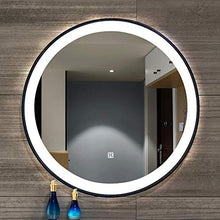 specchio Rotondo con Cornice in Ferro, Bagno Trucco a Luce LED, Pulsante Touch per Soggiorno/Camera da Letto (Luce Bianca) Bianco, Nero, Oro