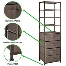 mDesign Armadietto e scaffale multiuso con 4 cassetti e 4 ripiani – Organizer in metallo e fibra sintetica – Cassettiera ideale per camera da letto, corridoio o cameretta – marrone scuro