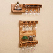 WAN Portabottiglie da Vino in Legno di Pino a 2 Strati | Supporto per Calice Supporto per Calice per Vino Appeso 8 ripiano in Vetro per Vino Contenitore per ripiano per spezie Scaffale per ripia
