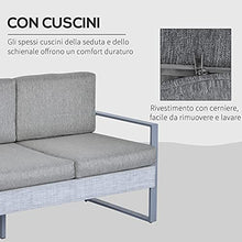 Outsunny Salotto da Giardino Set 4 Pezzi Mobile da Giardino con Tavolino, Divano 3 Posti, 2 Poltrone e Cuscini, Alluminio e Vetro Grigio