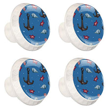 Maniglie per cassetti Manopole per cassetti Manopole rotonde Confezione da 4 per armadietto, cassetti, cassettiere, cassettiere ecc. Animali marini disegnati a mano