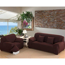 VanderHOME Copridivano Elastico Fodera per Divano in Tinta Unita in Spandex Marrone Scuro, 4 posti