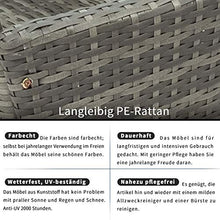 Panchina da giardino in polyrattan, con tavolo da 2 posti, con cuscini da 5 cm, colore: grigio