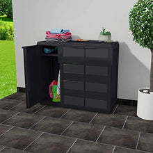 Cikonielf - Armadio esterno con 3 ante e 2 ripiani regolabili, in plastica da giardino, 97 x 38 x 87 cm, colore: Nero