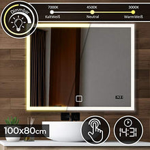 Aquamarin® Specchio a LED Rettangolare-CEE: A++, Controllo Tattile, Controluce 3in1 Bianca Fredda, Calda, Neutra, Orologio Digitale, Dimensione e Modello a Scelta-Specchio Retroilluminato, Bagno