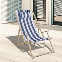 TolleTour Lettino da Giardino Pieghevole Lettino in Legno con braccioli e Cuscini Lettino da Spiaggia Rimovibile per Giardino, terrazza e Balcone 120 kg Max. (Strisce Blu e Bianche)