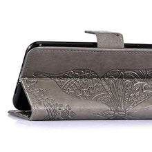 Saceebe Compatibile con Huawei Honor 9 lite Custodia pelle Cover a libro Portafoglio Flip Case [Custodia in pelle goffrata con fiori e farfalle con cordino] anteriore e posteriore Bumper Case,grigio