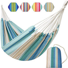 Amaca brasiliana da viaggio, amaca portatile con borsa per il trasporto, per cortile, portico, esterno e interno (strisce blu e verde)