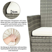 Panchina da giardino in polyrattan, con tavolo da 2 posti, con cuscini da 5 cm, colore: grigio