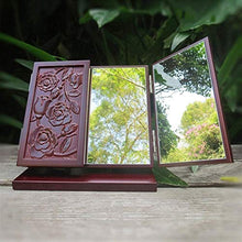Specchio Tableop Tri-Fold Vanity Legno Desktop Trucco per Il Trucco Mirror Incisione retrò HD Mirror