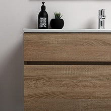 Kiamami Valentina MOBILE BAGNO SOSPESO MODERNO 90CM QUERCIA NATURALE CON SPECCHIO | SOLE