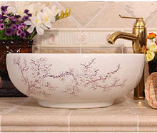 Jgophu, lavabo in ceramica anticata con fiori di prugna
