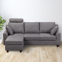 homcom Divano a 3 Posti con Poggiapiedi e Cuscini in Tessuto di Lino Grigio Scuro, 194 x 80 x 86cm