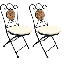 2 sedie pieghevoli decorative a mosaico, in terracotta, con imbottitura per sedia, beige, per interni ed esterni